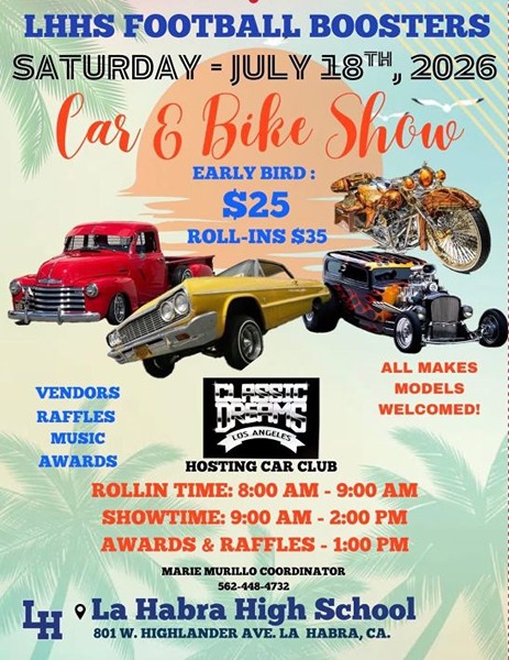 La Habra Football Car Show flyer July 2026